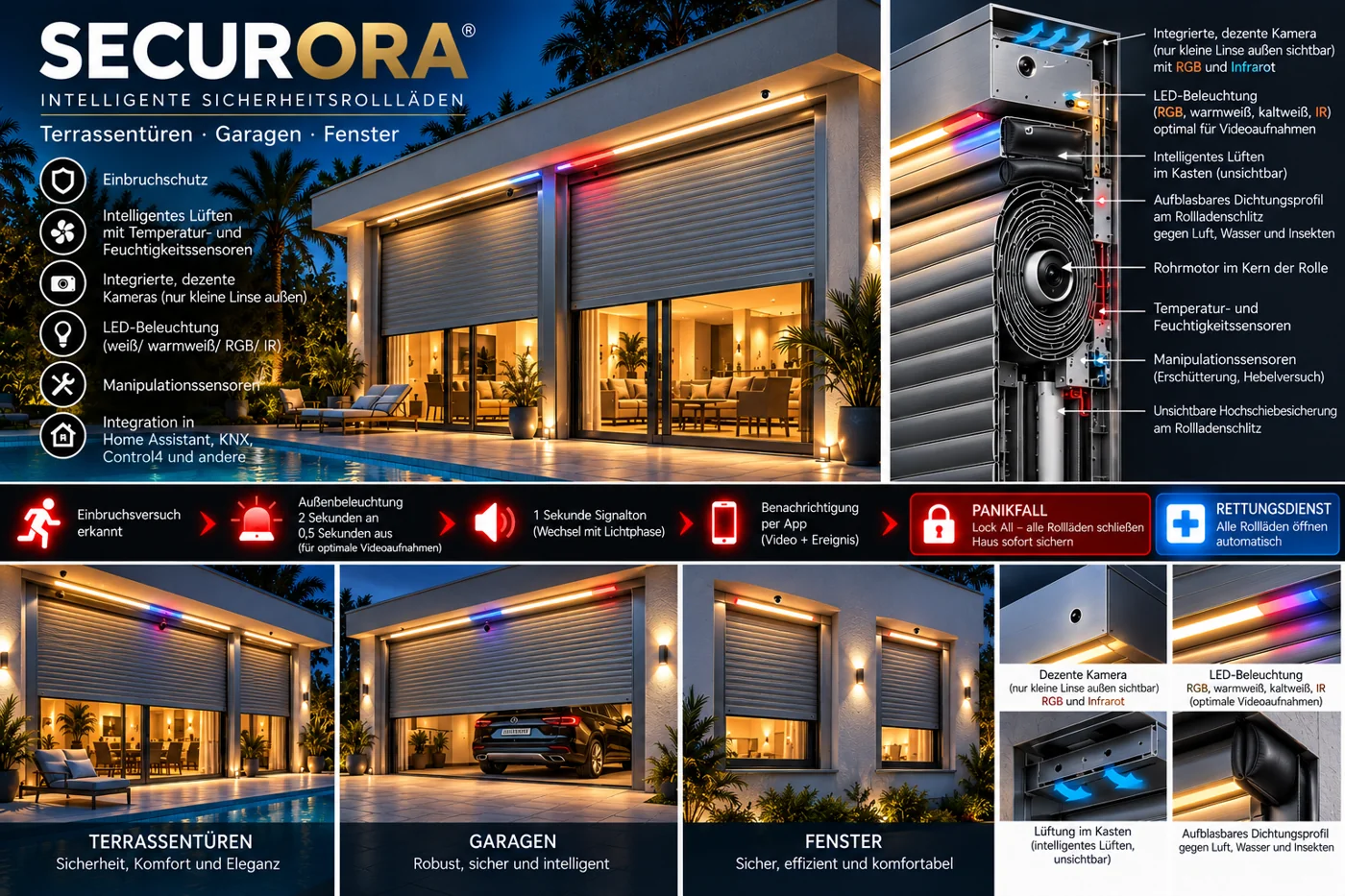 SECURORA intelligent security shutter concept for terrace doors, garages and windows